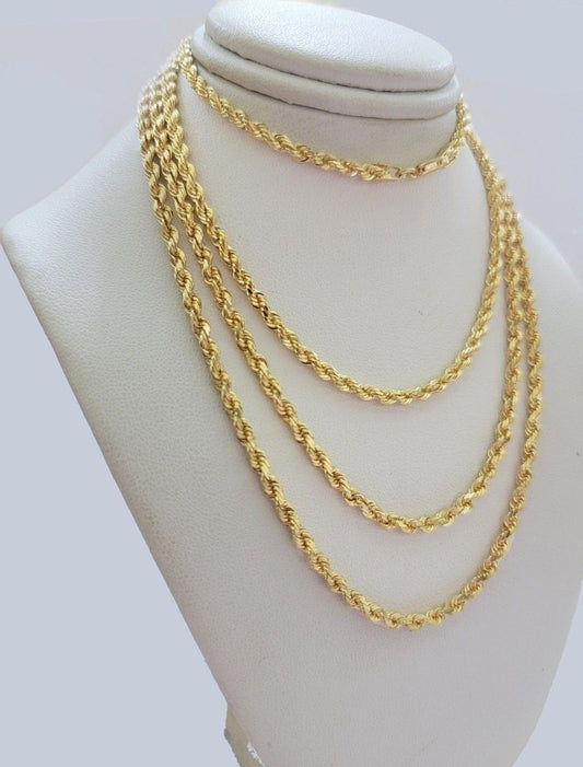 Real 18kt Yellow Gold Rope chain necklace 3mm 18 - 26 Inches Men women SOLID HEAVY - Reva Jeweler