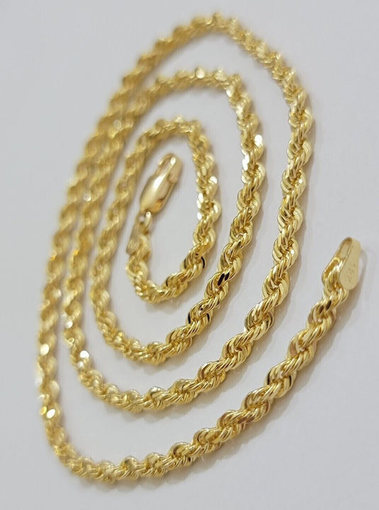 Real 18kt Yellow Gold Rope chain necklace 3mm 18 Inch Men women SOLID HEAVY SALE - Reva Jeweler