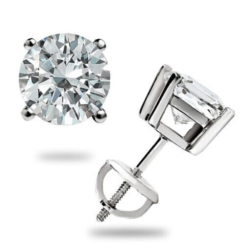 Real 1CT Round Brilliant Cut Diamond Stud Earring In 14K Gold Lab Created VS Dia - Reva Jeweler