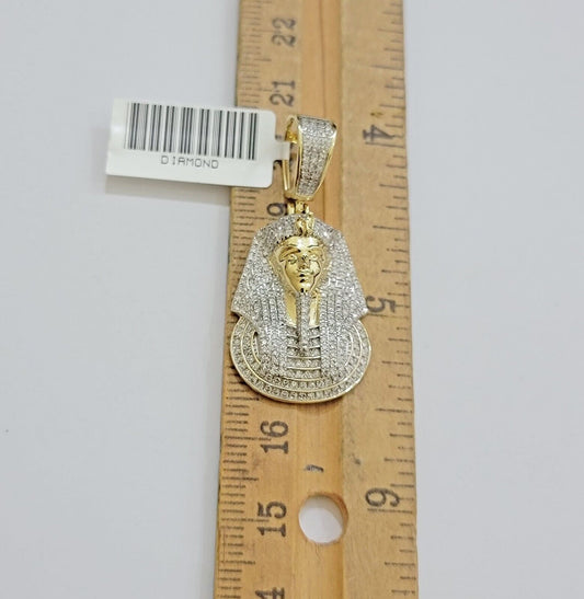 Real Diamond Charm Pendant Pharoah Head 10k Yellow Gold Solid For mens 1.5 Inch - Reva Jeweler