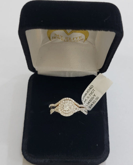 Real Diamond Ring band Set 14k Yellow Gold 0.75 Ct Natural Diamond Ladies - Reva Jeweler