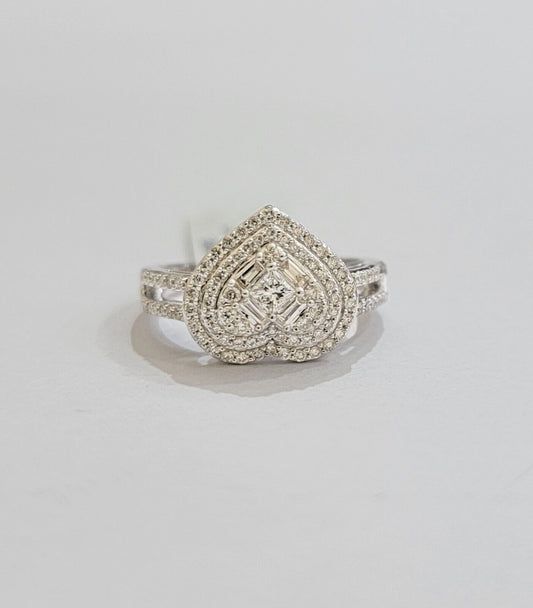 Real Diamond Ring Heart Shape 10k White Gold 0.60 Ct Natural Diamond Ladies Band - Reva Jeweler