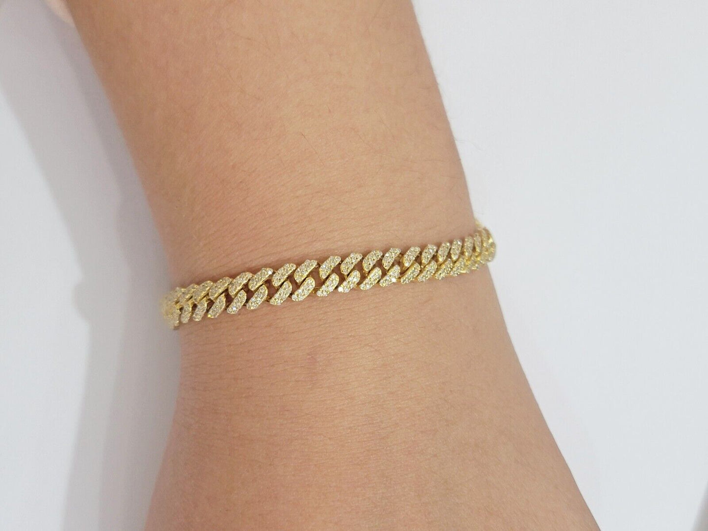 Real diamonds bracelet cuban link 10kt Yellow Gold Solid 7.5 Inch men women - Reva Jeweler