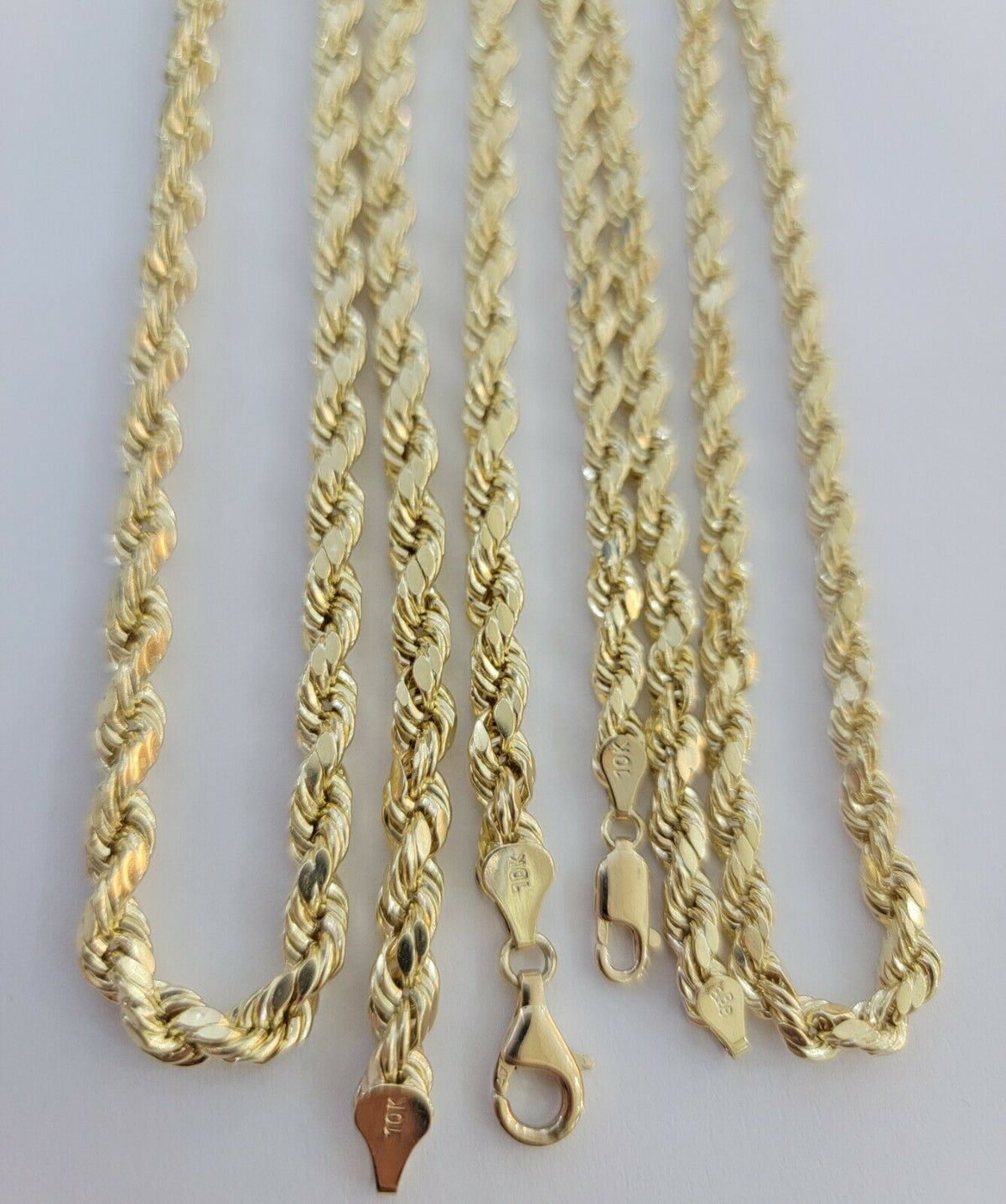 Real Gold 10k Rope Chain Necklace 5mm 18" - 30" Inch Yellow Gold Diamond Cut Men's - Reva Jeweler