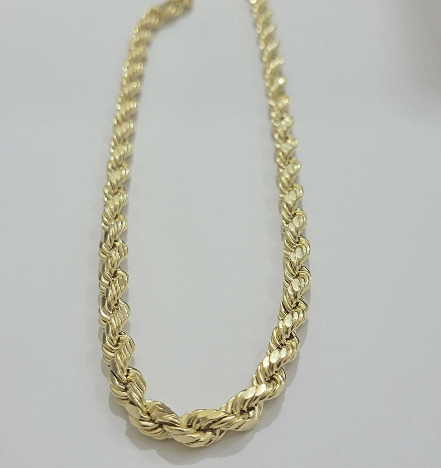 Real Gold 10k Rope Necklace Men' Chain 7mm 18" - 30" Inch Yellow Gold Diamond Cuts - Reva Jeweler