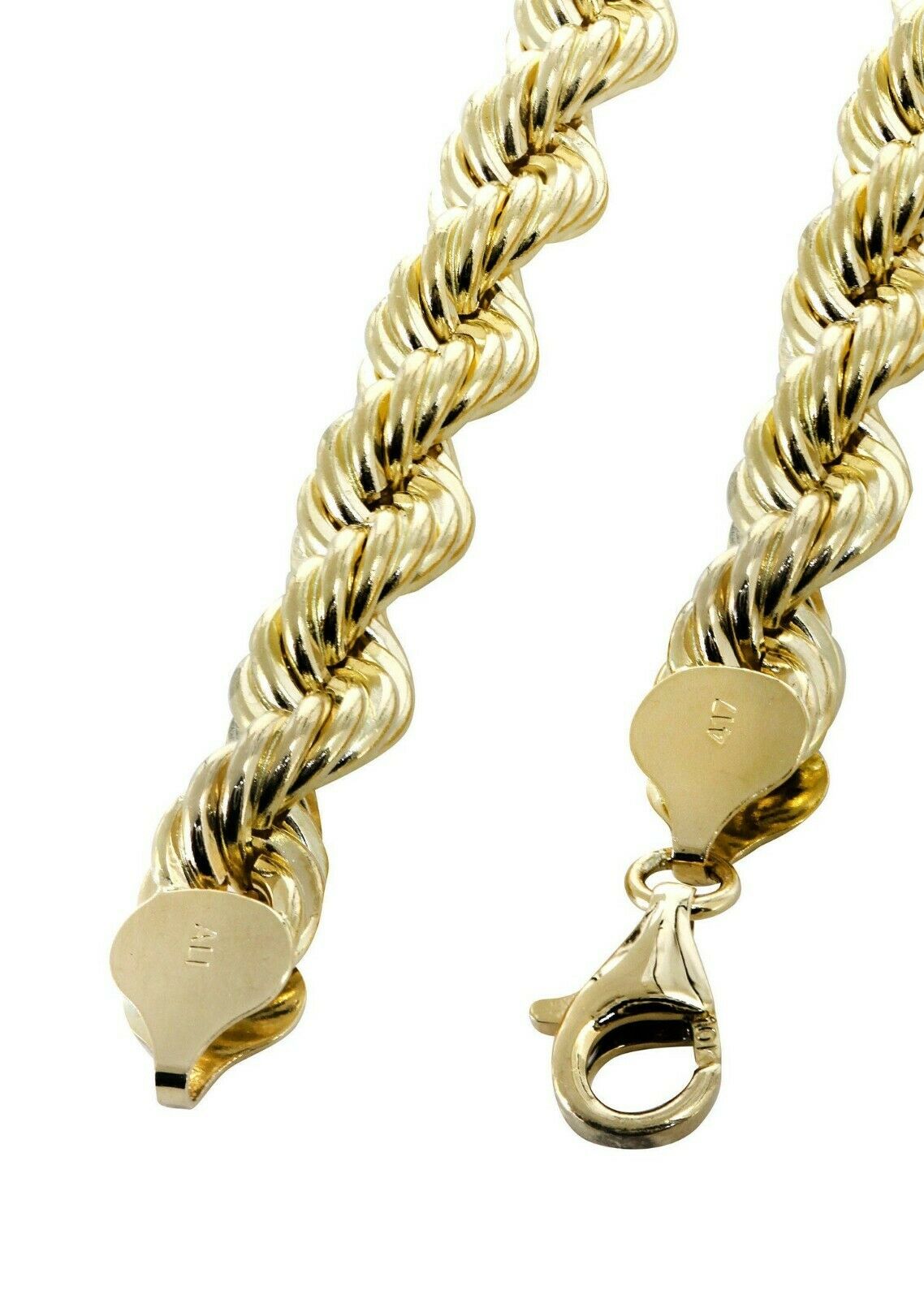Real Gold 10k Rope Necklace Men' Chain 8mm 18" - 30" Inch Yellow Gold Diamond Cuts - Reva Jeweler