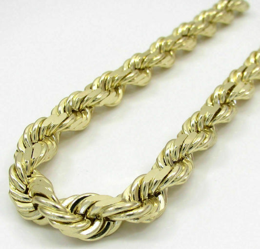 Real Gold 10k Rope Necklace Men' Chain 8mm 18" - 30" Inch Yellow Gold Diamond Cuts - Reva Jeweler