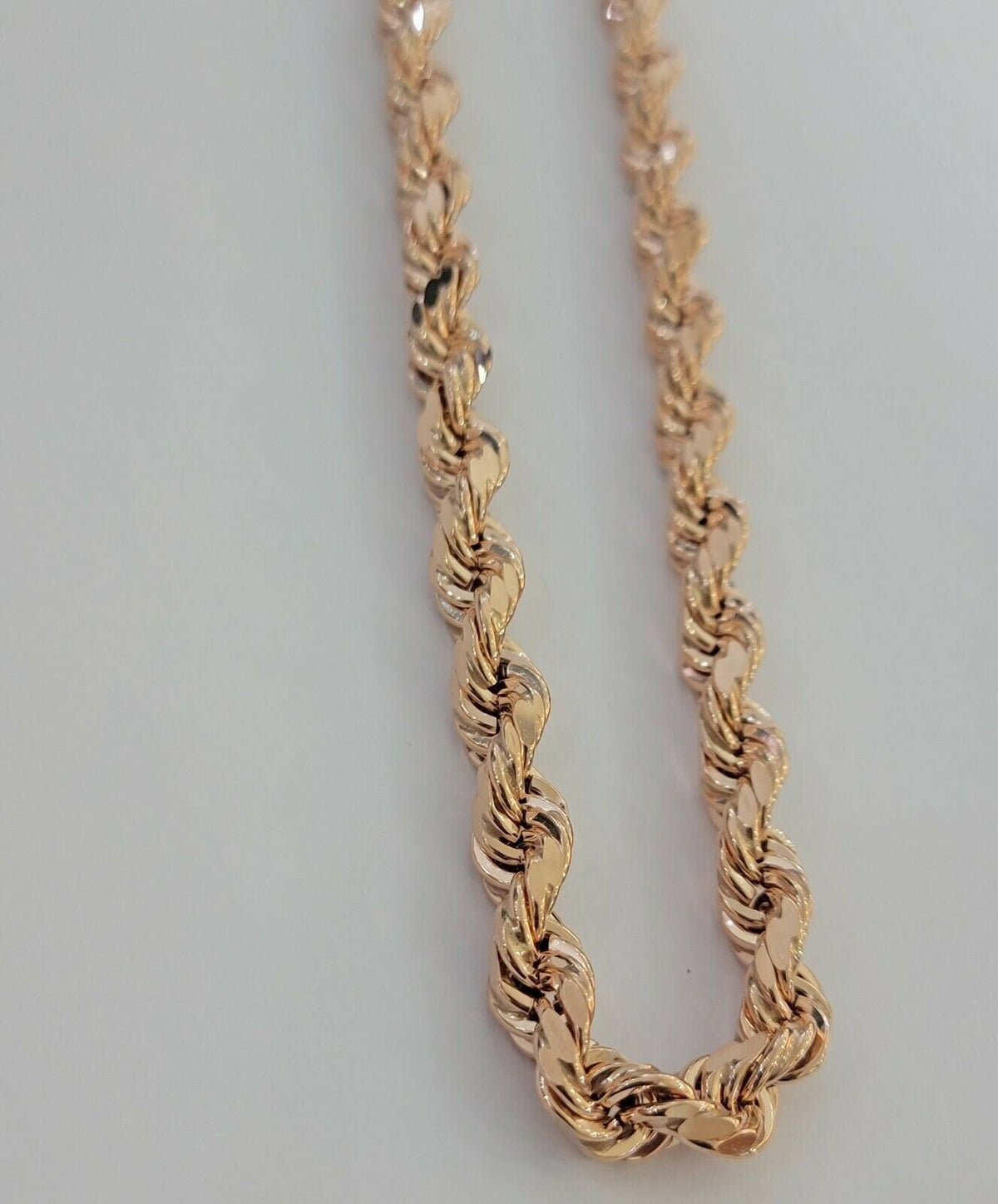Real Gold 10k Rope Necklace Men Chain 8mm 22" - 30" Inch Rose Gold SOLID 10kt - Reva Jeweler