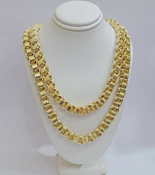 Real Gold Box Byzantine Chain Necklace 7.5mm 10K Yellow 22 Inches Men 10KT SALE - Reva Jeweler