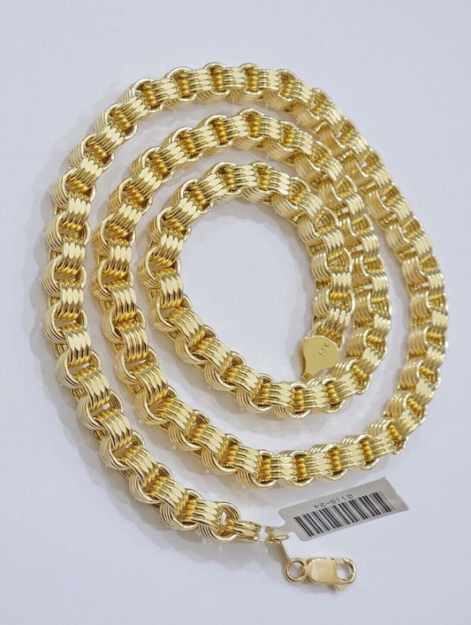 Real Gold Box Byzantine Chain Necklace 7.5mm 10K Yellow 24 Inches Men 10KT SALE - Reva Jeweler