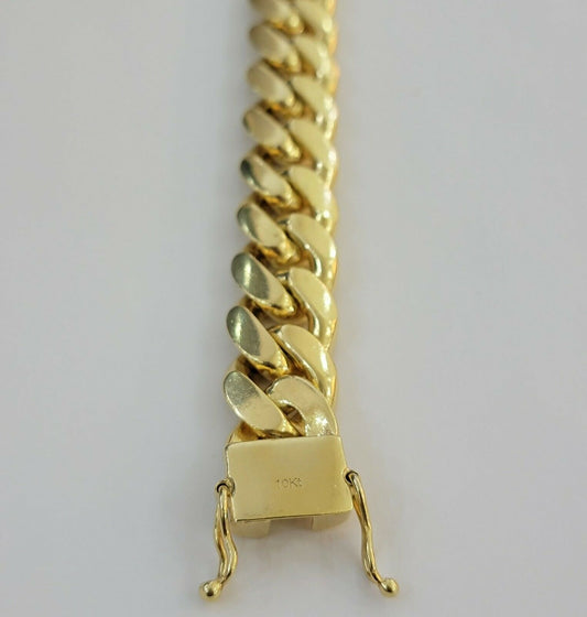 Real Gold Bracelet Solid 10k Mens Miami Cuban Link 13mm 10 kt Yellow Gold Box 8" - Reva Jeweler