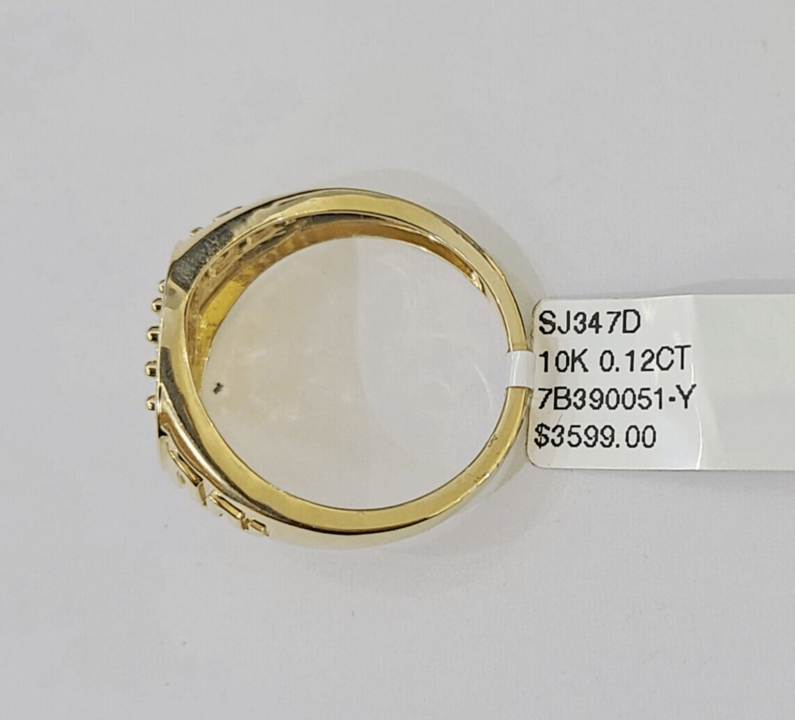 Real Gold Diamond Mens Ring Solid 10k Yellow Gold & Natural Diamond Casual Ring - Reva Jeweler