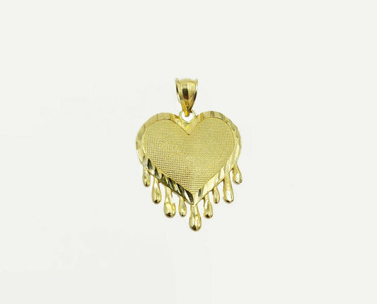 Real Gold Heart Pendant ladies Charm 10KT Yellow Gold Dripping Heart Love Oro - Reva Jeweler