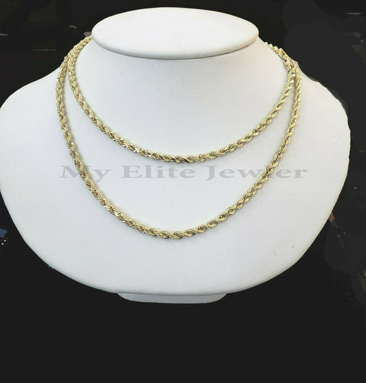 Real Gold Rope Chain Solid 14k Yellow Gold Necklace 18" - 28" 3.5mm Diamond Cut - Reva Jeweler