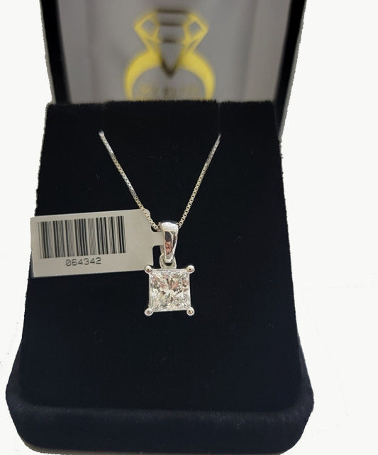 Real Ladies Diamond Solitaire Pendant 2CT 14k White Gold Princess Cut Lab - made - Reva Jeweler