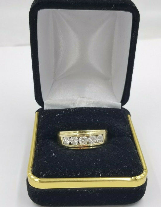 REAL solid 14k Gold Diamond Mens Band Engagement Wedding 1 CT Ring White Yellow - Reva Jeweler