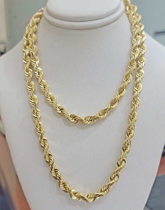 Real Solid Gold 14k Rope Chain Necklace 6mm 20 - 26" Inch Yellow Diamond Cut SALE - Reva Jeweler