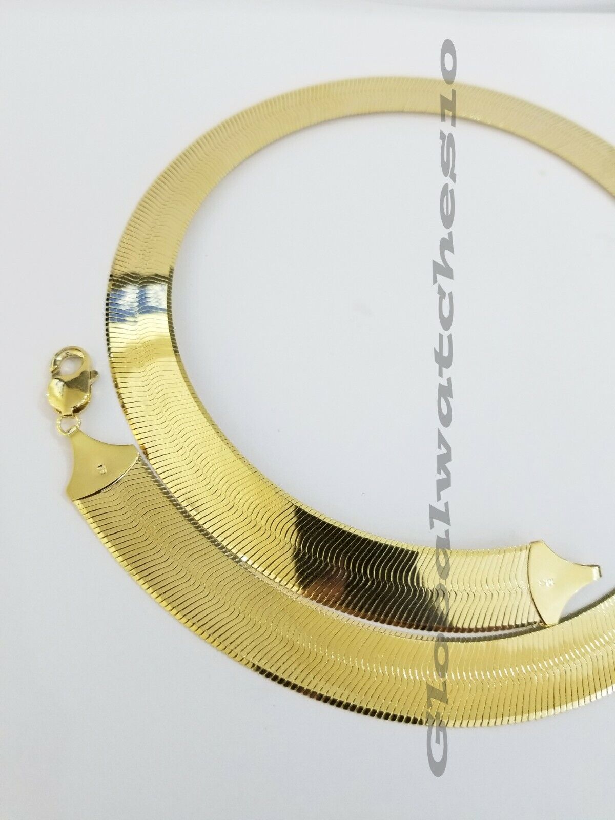 REAL10k 15mm Yellow Gold Herring Bone Chain Necklace 20" Lobster lock Men Women - Reva Jeweler