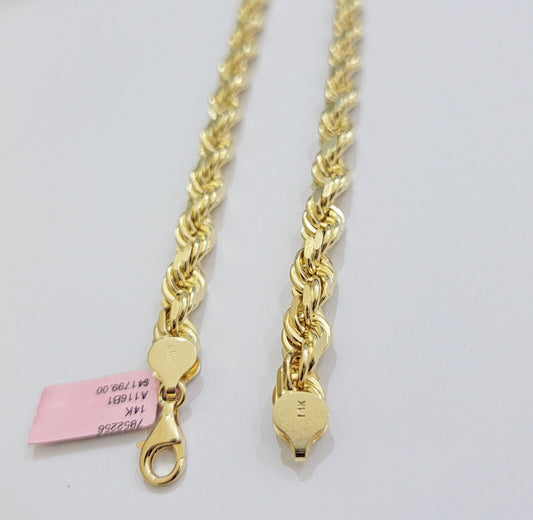 Rope Chain Necklace Mens Real 14k Yellow Gold 8mm 18 Inch - 30 Inch SOLID 14kt - Reva Jeweler
