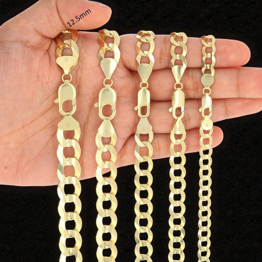 Solid 14K Yellow Gold Necklace Bracelet 3mm-10mm Curb Chain Cuban Link 7"- 30"