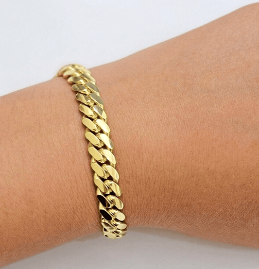 Solid 10k Gold Bracelet 9mm 8 Inch Miami Cuban Link Box Lock REAL 10KT Men Women - Reva Jeweler