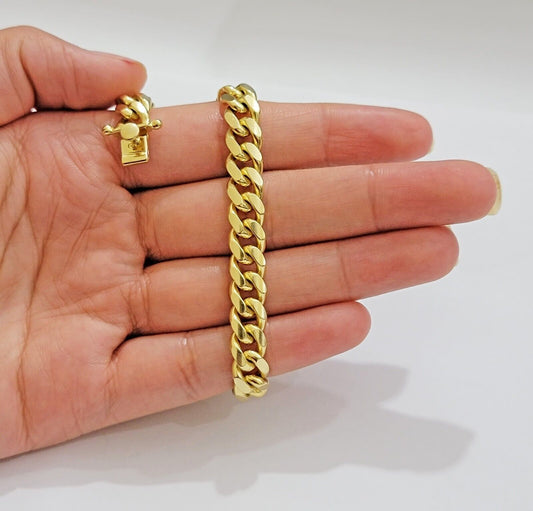 Solid 10k Gold Bracelet Cuban Link 8mm 7.5" Miami Cuben REAL 10k Yellow Gold Men - Reva Jeweler
