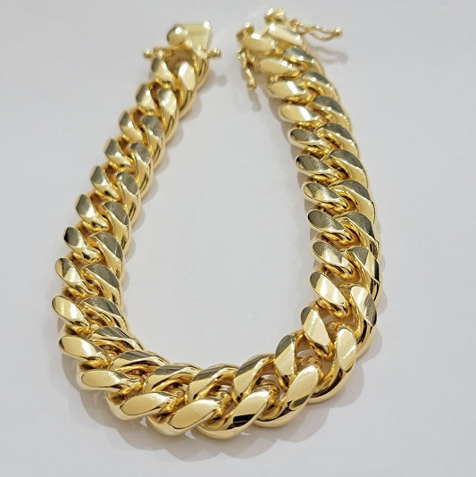 Solid 10k Gold Bracelet Miami Cuban Link 12mm 8" Inch Box Clasp SOLID LINK, Mens - Reva Jeweler