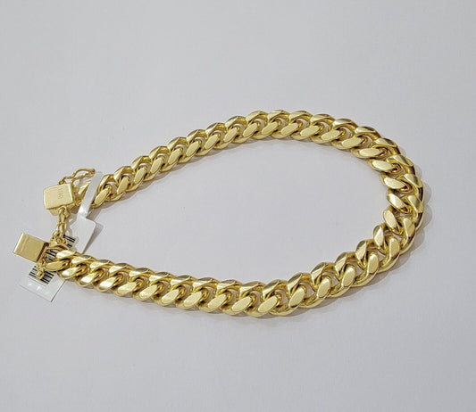 Solid 10k Gold Cuban Link Bracelet 8mm 8" Miami Cuben REAL 10kt Yellow Gold Mens - Reva Jeweler