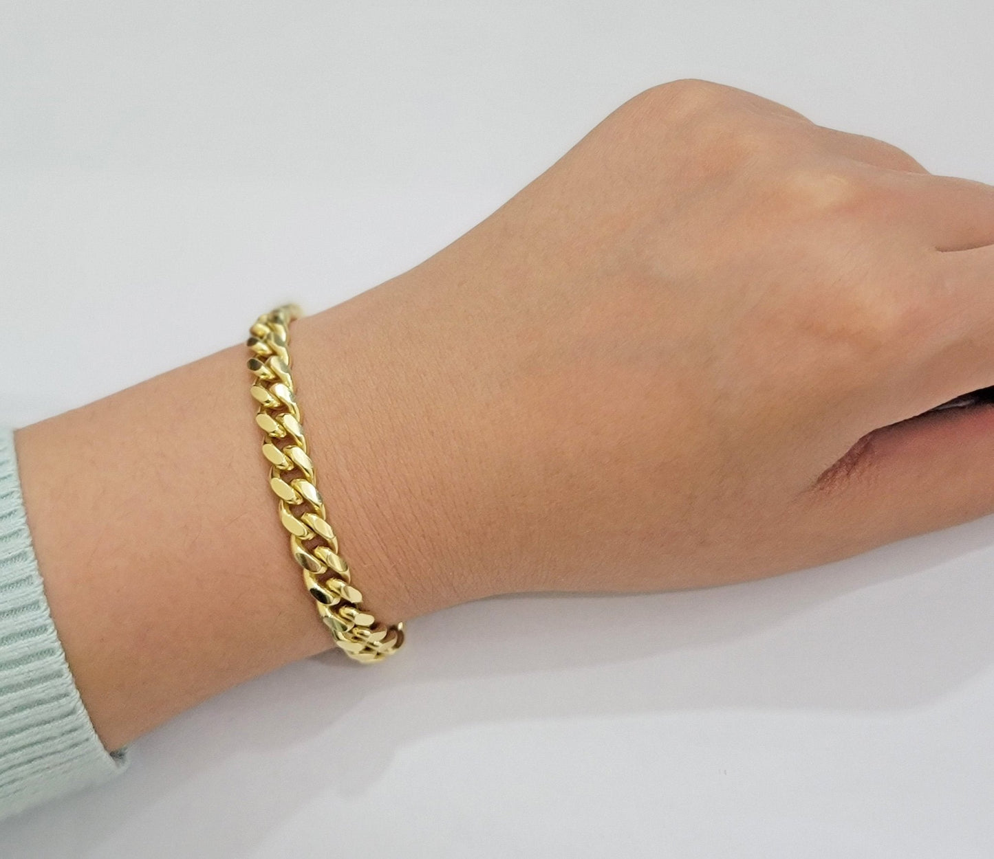Solid 10k Gold Miami Cuban Link Bracelet 7MM 7.5" 8" 8.5" 9" REAL 10kt Gold Mens - Reva Jeweler