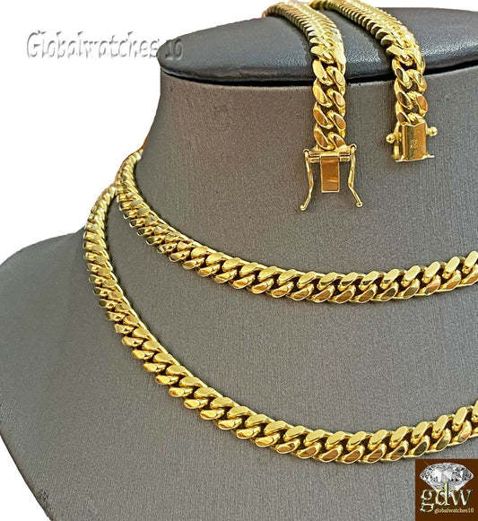 Solid 10k Gold Miami Cuban Link Chain Necklace & Bracelet Set Box Lock Men Heavy - Reva Jeweler