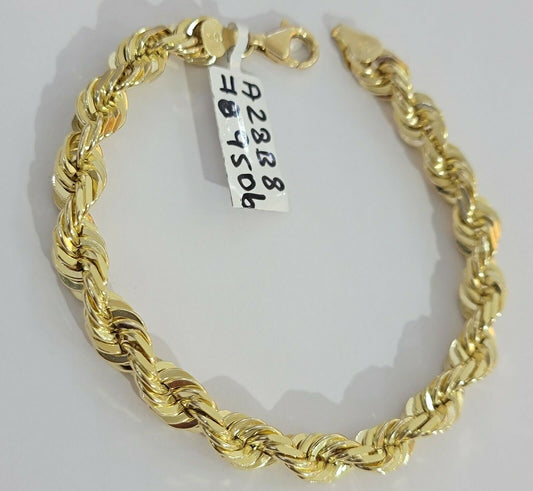 Solid 10k Real Gold Rope Bracelet 7mm 8" Inch 10kt Yellow Gold STRONG & HEAVY - Reva Jeweler