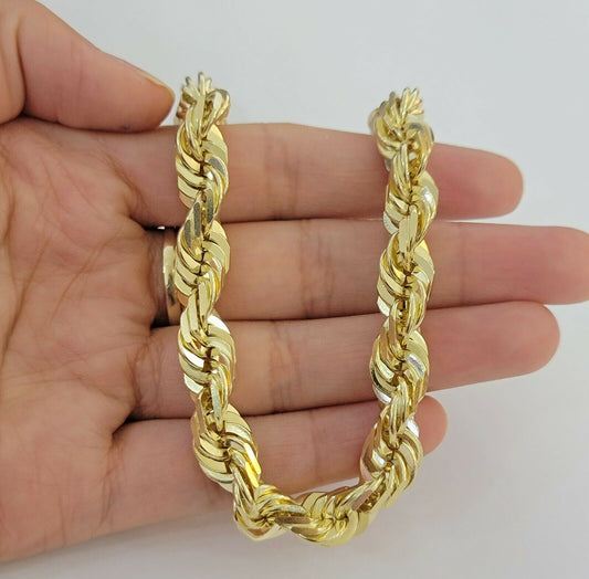 Solid 10k Real Gold Rope Bracelet Mens 10mm 9" Inch 10kt Yellow Gold THICK&HEAVY - Reva Jeweler