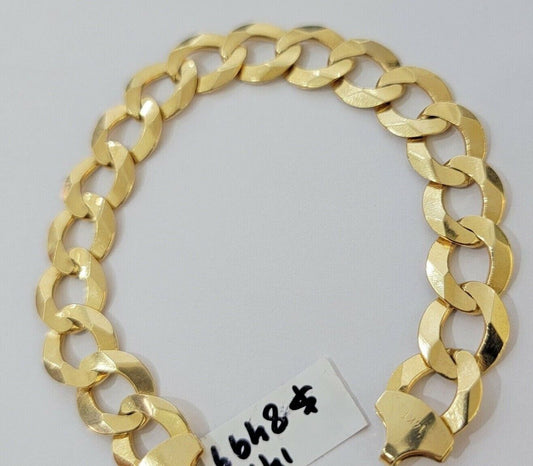 Solid 10k Yellow Gold Cuban Curb link Bracelet 9" 13mm Real 10kt Real Gold Sale - Reva Jeweler