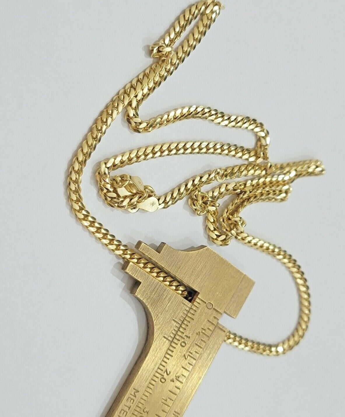 Solid 10k Yellow Gold Cuban link Chain & Nugget Charm Pendant Necklace 4mm 26 Inch - Reva Jeweler