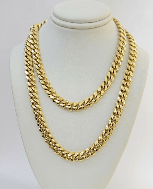 Solid 14k Gold Chain 7mm 22 Inch Miami Cuban Link Necklace Real 14kt Mens - Reva Jeweler