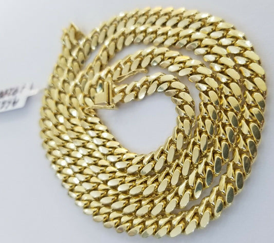 Solid 14k Gold Chain Necklace 22" Miami Cuban Link 6mm men Women 14kt Yellow Gol - Reva Jeweler