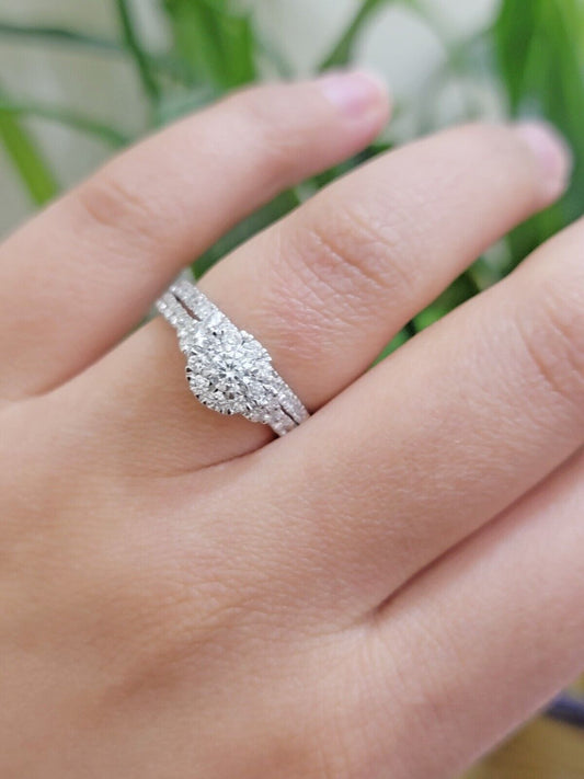 Solid 14k White Gold Diamond Ring Band Set Ladies Wedding Engagement Anniversary - Reva Jeweler