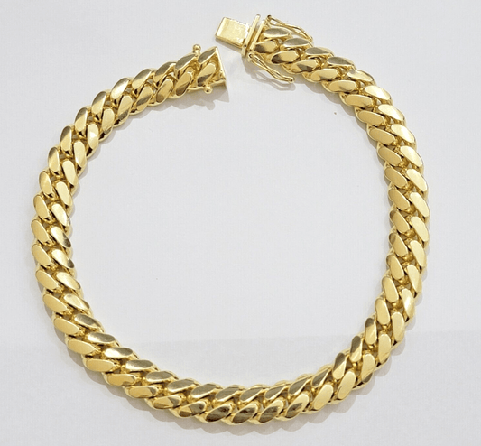 Solid 14k Yellow Gold Cuban Link Bracelet 8mm 7.5 Inch REAL Miami Links Foe Mens - Reva Jeweler
