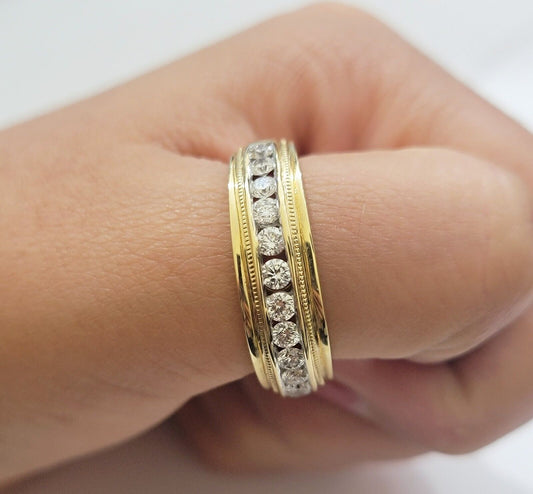 Solid 14k Yellow Gold Diamond Ring Men's Band 1CT Wedding Engagement, Genuine - Reva Jeweler