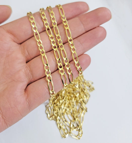 Solid 14k Yellow Gold Figaro chain Necklace 24 Inch 3.5mm Men's STRONG REAL 14kt - Reva Jeweler