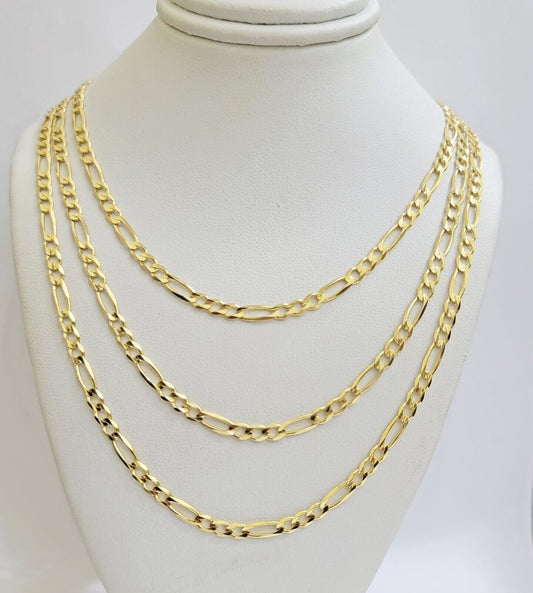Solid 14k Yellow Gold Figaro chain Necklace 24 Inch 3.5mm Men's STRONG REAL 14kt - Reva Jeweler