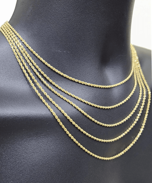 Solid 18k Gold Rope Chain Necklace 2mm 20'' Inch Real Men Women, 18ktYellow Gold - Reva Jeweler