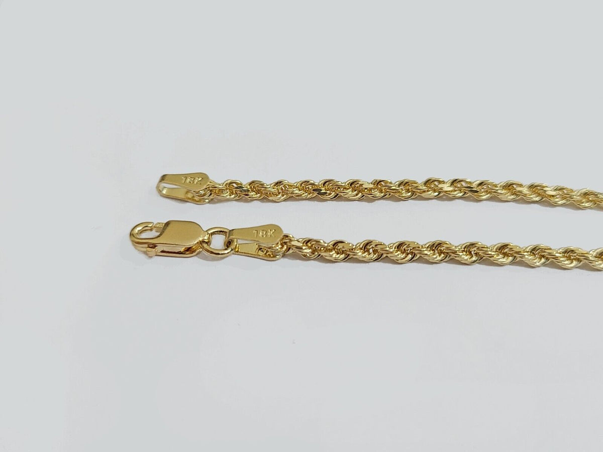 Solid 18k Gold Rope Chain Necklace 2mm 20'' Inch Real Men Women, 18ktYellow Gold - Reva Jeweler