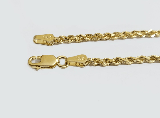 Solid 18k Yellow Gold Necklace Rope Chain 2mm 20'' Inch Real 18kt Men Women SALE - Reva Jeweler