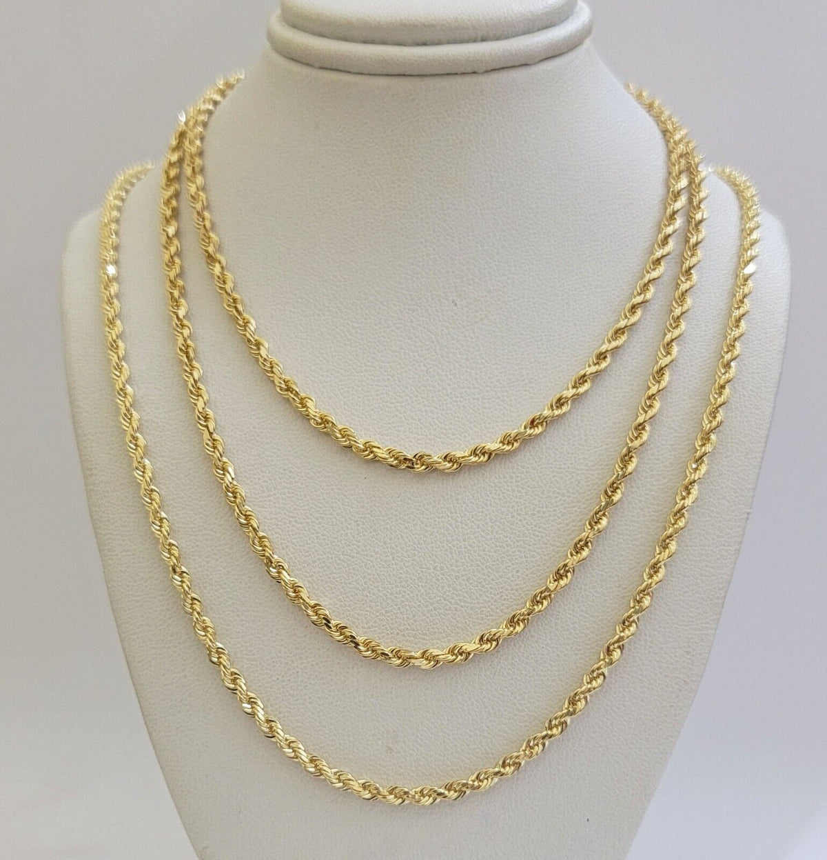 Solid 18k Yellow Gold Necklace Rope Chain 3mm 24'' Inch Real 18kt Men Women SALE - Reva Jeweler