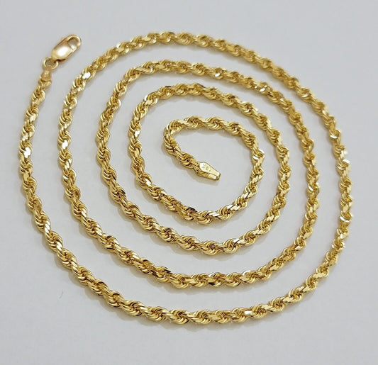 Solid 18k Yellow Gold Necklace Rope Chain 3mm 26'' Inch Real 18kt Mens 18kt SALE - Reva Jeweler