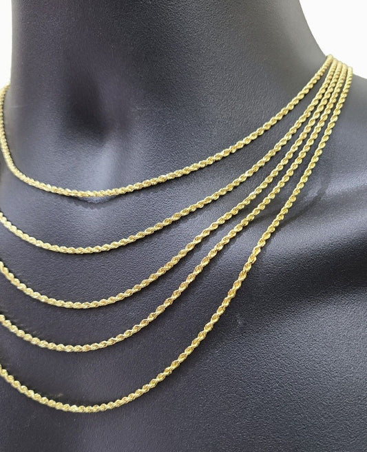 Solid 18k Yellow Gold Rope Chain Necklace 2mm 16 - 24 Inch Diamond Cut 18kt SALE - Reva Jeweler