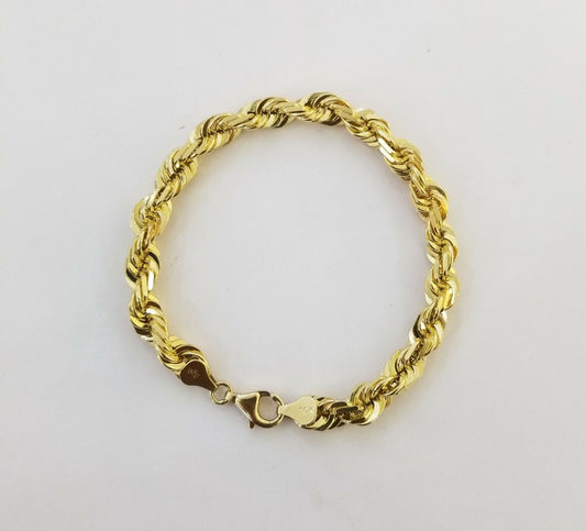 Solid Real 10K Yellow Gold Rope Bracelet 8" Inch 7mm 10kt Real gold men women - Reva Jeweler