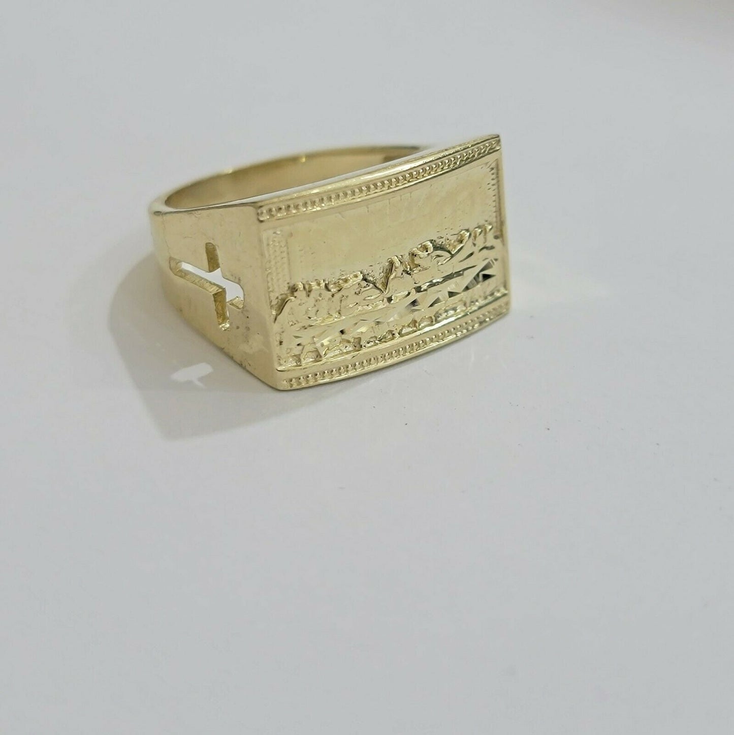 Solid Real Gold Men's Ring Last Supper 10k Yellow Gold Casual,Pinky, Square,10kt - Reva Jeweler