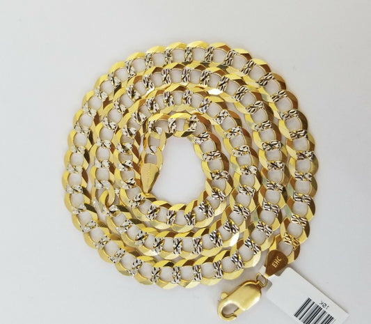 Solid REAL Yellow Gold 10k Cuban Curb Link necklace 8mm gold chain w diamond cut - Reva Jeweler